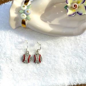 Baseball earrings grey red earrings